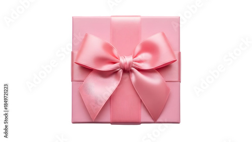 Pink gift box with a large satin bow isolated on transparent background