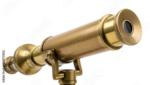 Vintage brass telescope isolated on transparent background