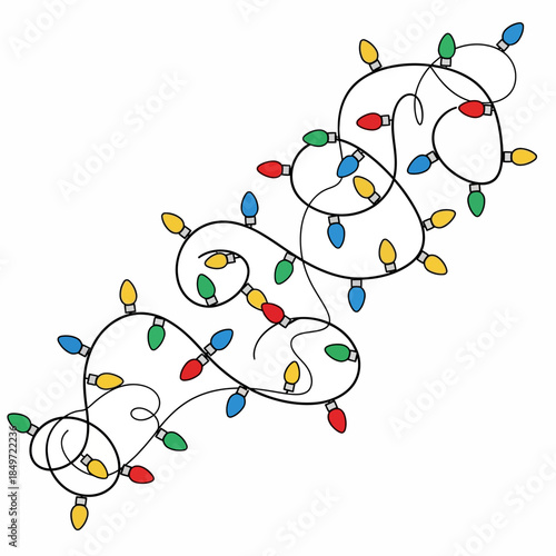 Colorful Christmas lights in festive tangled string decoration