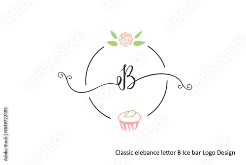 Elegant 'B' logo with floral and cupcake elements, perfect for a bakery or confectionery brand identity