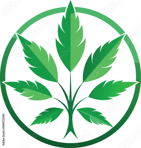 Vibrant green cannabis leaf logo design centered within a circular border representing organic growth natural medicine and sustainable herbal wellness branding solutions for industry professionals.