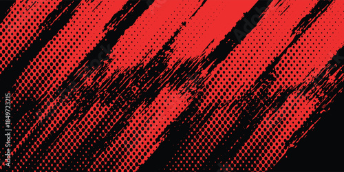 Black and Red Grunge Brush Background with Halftone Effect