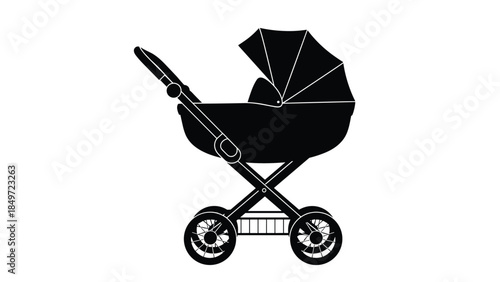 Black baby stroller illustration on white background