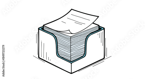 Stacked memo cube in a sleek holder, isolated against a white background, showcasing organized office supplies design