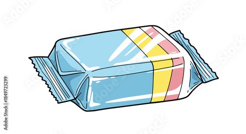 Glossy soap wrapper featuring vibrant colors, isolated on a white background, showcasing a sleek and modern design with reflective highlights and artistic flair