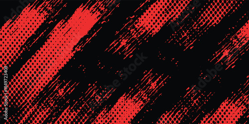 Black and Red Grunge Brush Background with Halftone Effect