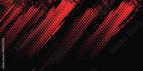 Black and Red Grunge Brush Background with Halftone Effect