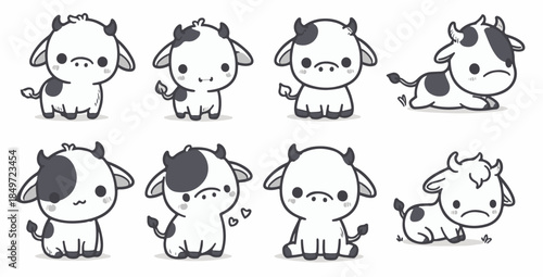 minimalist cute cow line art illustrations for kids decor