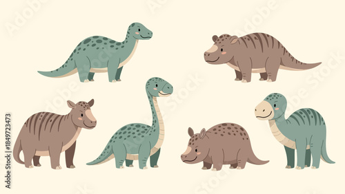 Vector collection featuring a wild safari set of funny dinosaurs and zoo animals like lions, giraffes, and elephants in cartoon and black silhouette styles for nature and wildlife illustrations