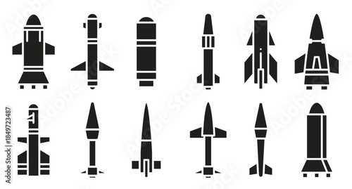 missile glyph icons set