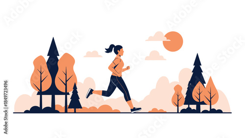Vector illustration of a business woman and a successful person silhouette running through the night
