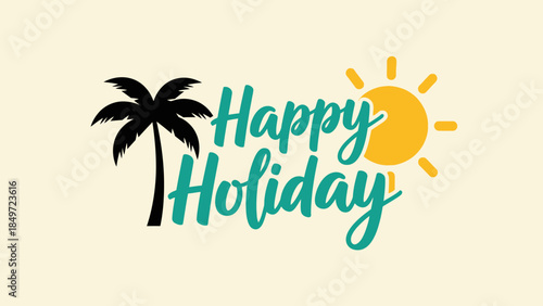 Tropical summer holiday background card featuring palm tree silhouettes on a sunny beach island with a vector sea sunset design for a paradise travel vacation poster frame