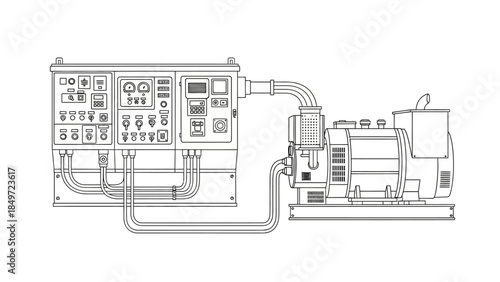 A computer-generated vector drawing showcases a modern factory and house architecture plan featuring a car design and industrial equipment blueprint illustration