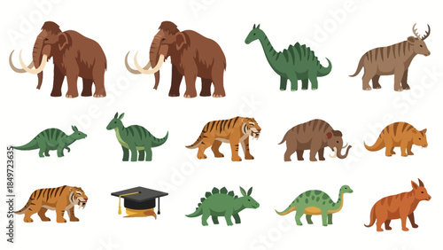 A collection of funny wild animals including a lion, tiger, elephant, and giraffe in a black vector silhouette style set for nature safari and zoo wildlife illustrations