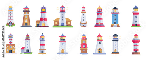 pack of lighthouses flat illustrations