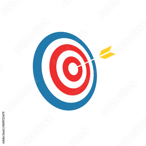 Archery target with arrow hitting bullseye, goal achievement concept, accuracy success symbol, business target illustration, focus aim strategy flat design on transparent background