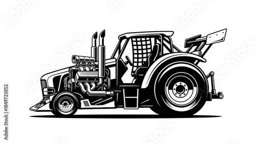 Red farm tractor isolated on white background vector silhouette