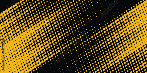 Halftone yellow dots pattern and black gradient grunge texture background. Dotted line comic sport style vector illustration.Modern
