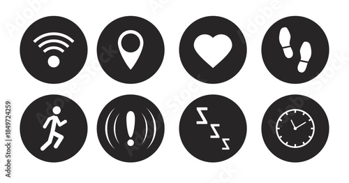 set of black icons fitness tracker or smart bracelet black