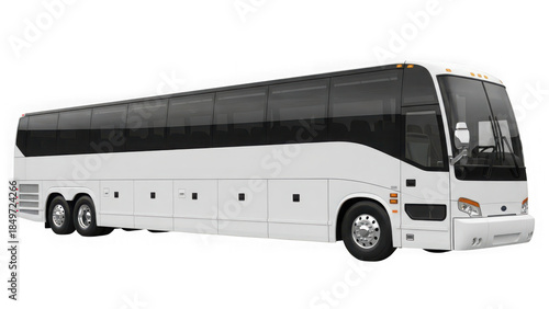 Modern white motorcoach tour bus isolated on transparent background