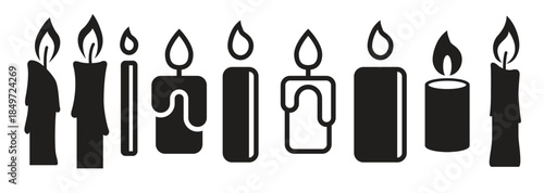  set of black isolated icons candles