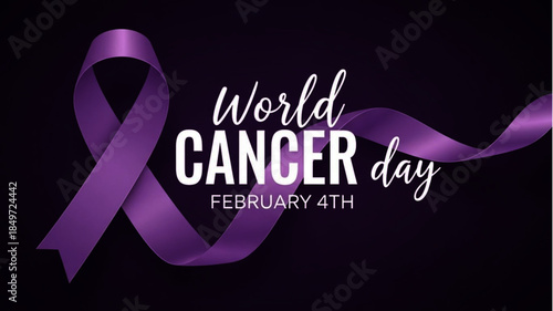 World Cancer Day February 4th Purple Ribbon Awareness Symbol Against Cancer Disease Concept