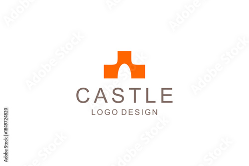 Abstract orange castle logo design template, perfect for modern branding, showcasing architectural elegance and a strong structural identity for diverse businesses