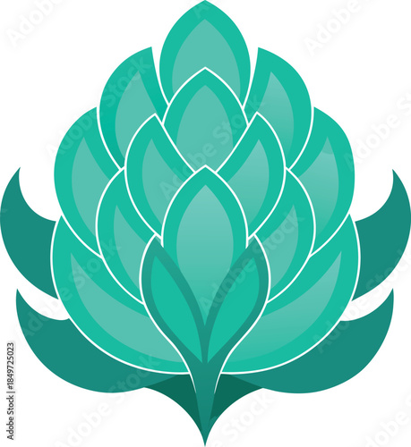 Stylized teal green hop cone graphic design perfect for brewing craft beer and organic branding