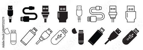 usb icon vector set flash drive illustration sign