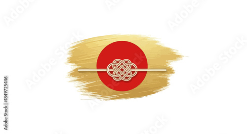 Elegant artistic design showcasing a vibrant red circle with intricate white knotwork, beautifully set against a luxurious golden brushstroke, symbolizing tradition and refined aesthetic