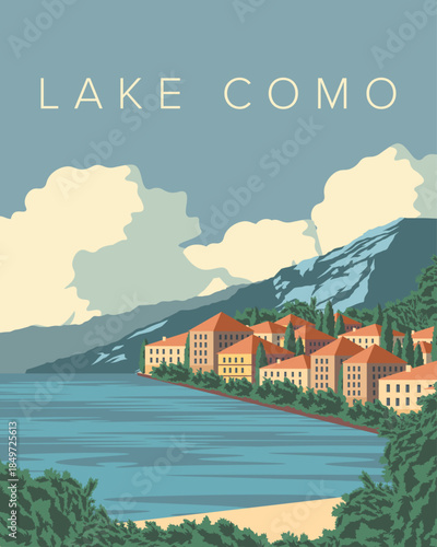 lake Como Italy, travel poster, postcard