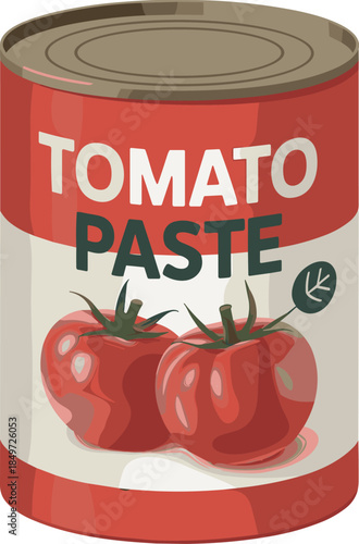Canned Tomato Paste with Tomato Label Design Vector Illustration