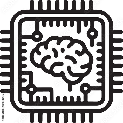Artificial intelligence microchip with brain icon