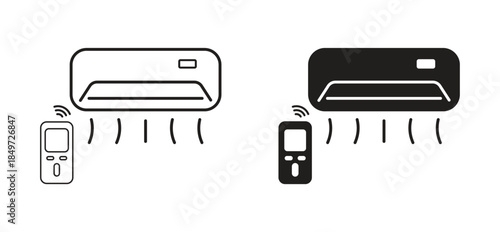Air Conditioner with Remote Control and Airflow Icons Set
