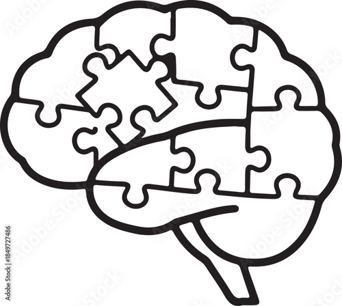 Human Brain Puzzle Icon – Mental Health, Neurology, Cognitive Function, Problem Solving Concept Vector