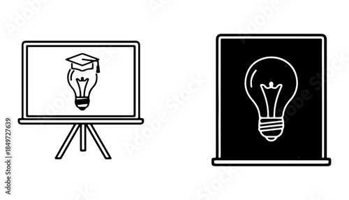 Creative Light Bulb Icons for Education and Innovation – Graduation Cap and Chalkboard Concepts