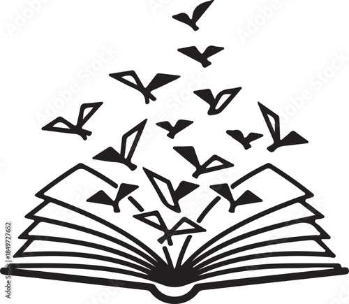 Book of Imagination: Origami Birds Flying from Open Pages – Symbol of Creativity, Freedom, and Knowledge