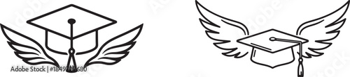 Graduation Cap with Wings Vector Icon – Symbol of Academic Freedom, Achievement, and Soaring Success