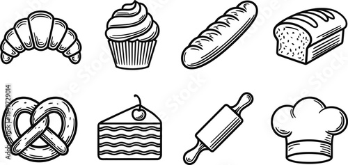 Hand Drawn Bakery and Pastry Doodle Icon Set Vector Illustration