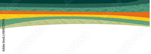 Abstract farm field collage background. Agro land backdrop, farmland landscape vector illustration with texture. Oriental decorative banner, eco design, green rural panorama, ecology art header