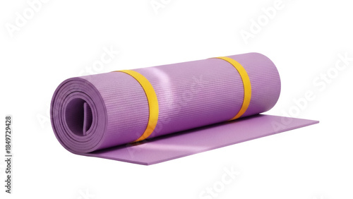 Isolated rolled up exercise mat, yoga and pilates equipment for fitness and recreation product shot