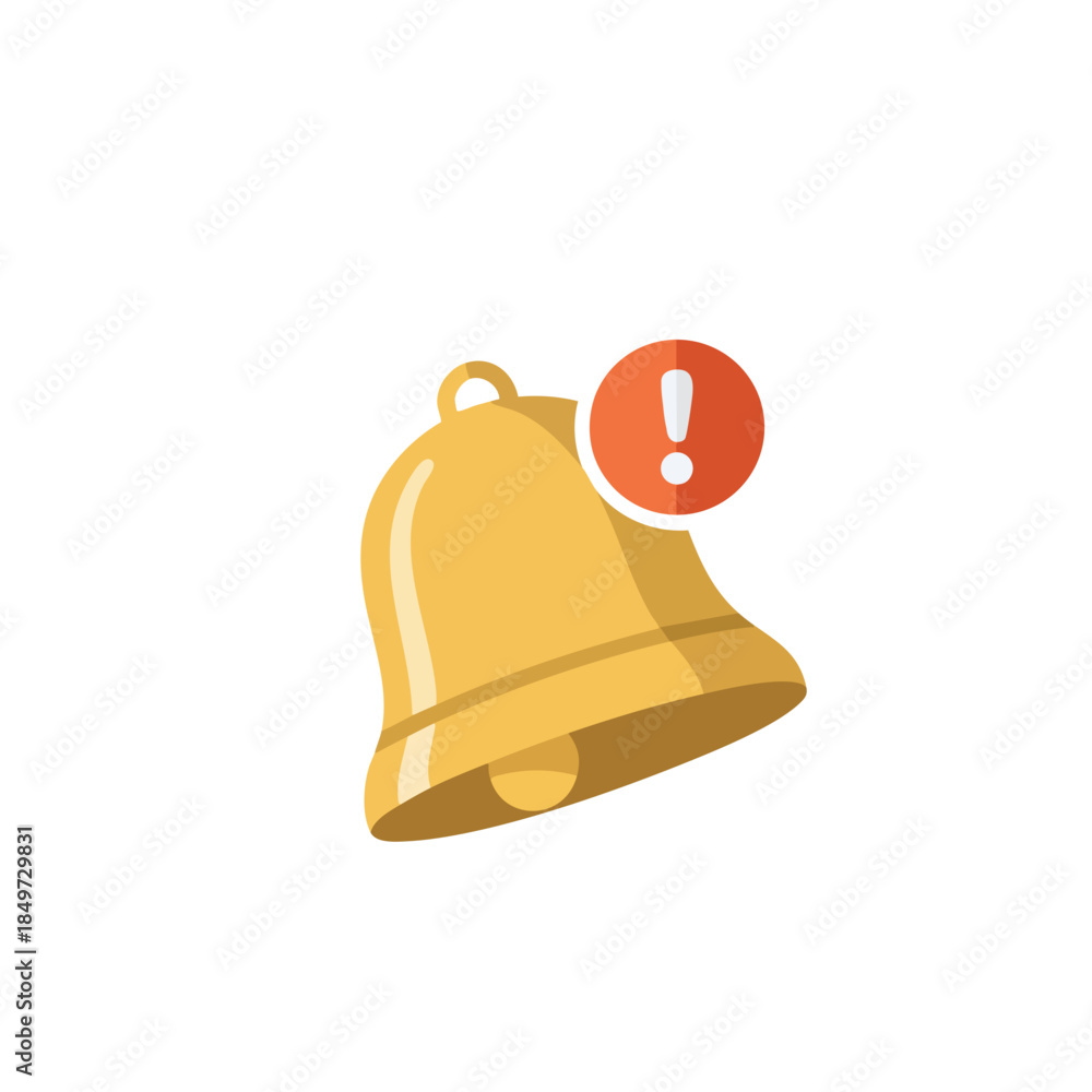 Fototapeta premium Golden Bell with Red Exclamation Mark Notification Icon.