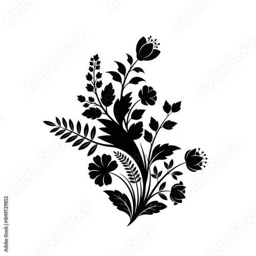 Elegant Monochrome Floral Arrangement with Diverse Botanical Elements