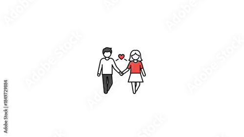 romantic couple holding hands with red heart minimalist vector illustration
