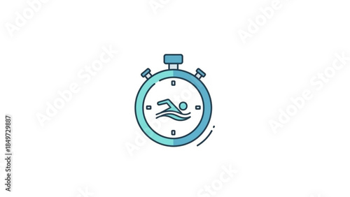 Teal stopwatch with a swimmer icon on its face, symbolizing speed and aquatic sports timing