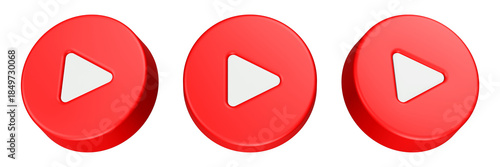 play button 3d rendering icon red color