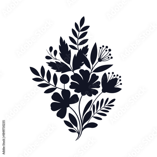 Elegant Silhouette of Botanical Flower Arrangement in Deep Contrast for Natural Art Design