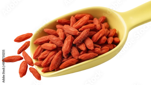 Bild auf Leinwand Isolated spoon with goji berries a vibrant and healthy treat, ready to eat and e