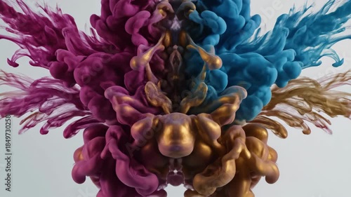 Dynamic movement of colorful ink swirls and bursts in water