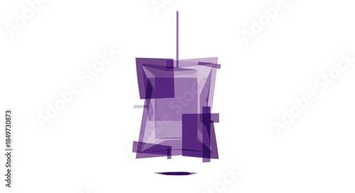 Abstract purple sachet hanging on a string, isolated against a clean white background, geometric shapes and modern design